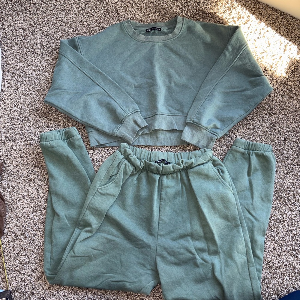 Zara Sage Green Two-Piece Lounge Set